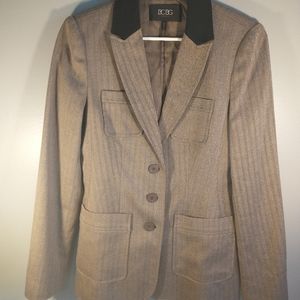 BCBG Paris Suit Jacket Blazer Herringbone Brown Black Sz 4 SOFT!
